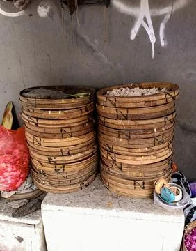 Stack of a wicker Baskets Stock Photos