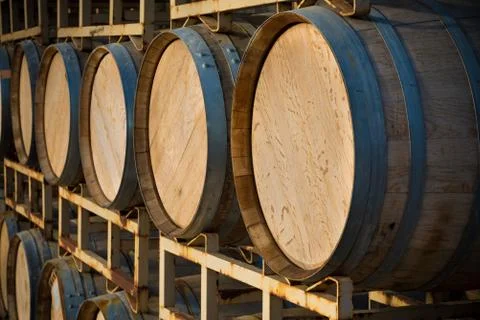 Stack of wine barrels Stock Photos