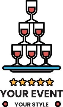 A stack of wine glasses on a plate with the words "Your Event Your Style" w.. Stock Illustration
