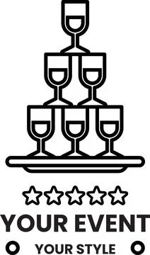 A stack of wine glasses on a plate with the words "Your Event" written below Stock Illustration