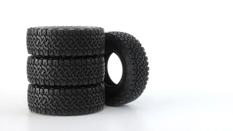 Stack of Winter off-road Tires for a Vehicle on a Clean White Background. 스톡 일러스트