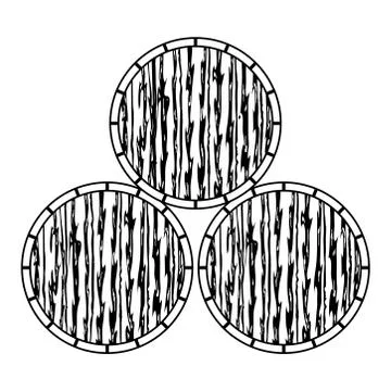 Stack of wood barrels isolated icon white background line style 스톡 일러스트