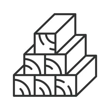 Stack of wood lumber icon in line design. Wood, lumber, timber, stack Stock Illustration