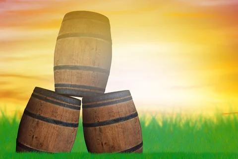 Stack of wooden barrels concept of unity and teamwork Stock Photos