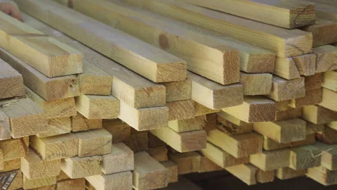 A stack of wooden beams impregnated with an anti-corrosion compound  Video stock 249750103
