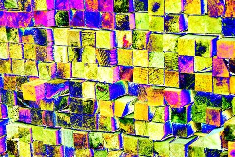 Stack of wooden blocks. Changed color scheme. Colorful background. Tree struc Stock Photos