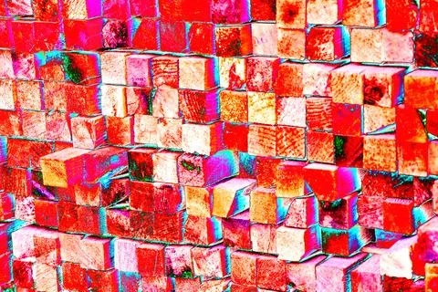Stack of wooden blocks. Changed color scheme. Colorful background. Tree struc Stockfoto's