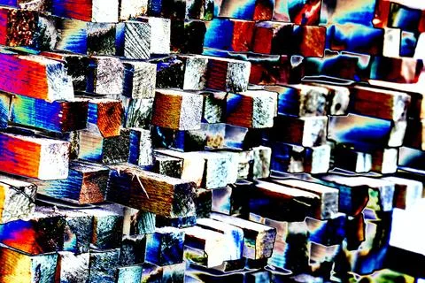 Stack of wooden blocks. Changed color scheme. Colorful background. Tree str.. Stock Photos