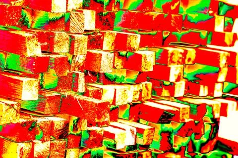 Stack of wooden blocks. Changed color scheme. Colorful background. Tree str.. Stock Photos