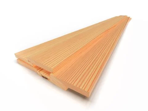 Stack of wooden boards on white floor, isolated. 3D rendering Stock Illustration