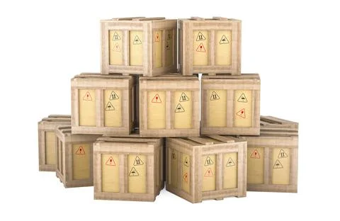 Stack of wooden boxes, crates or parcels. 3d rendering 스톡 일러스트