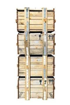 Stack of of wooden boxes isolated on white background stack of of wooden b... 스톡 사진