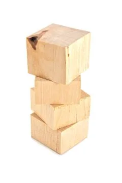 Stack of wooden bricks or leftoovers isolated on white backgroun Stock Photos