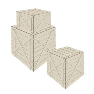A Stack of Wooden Cargo Boxs on White Background Stock Illustration