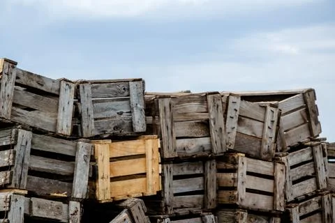 Stack of Wooden Crates in Field Stock Photos