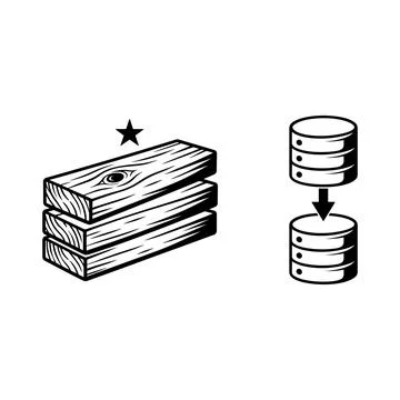 Stack of wooden planks and database server icons Stock Illustration