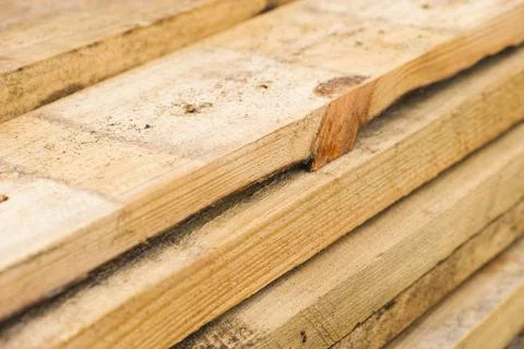 Stack of wooden planks. Close-up Stock Photos