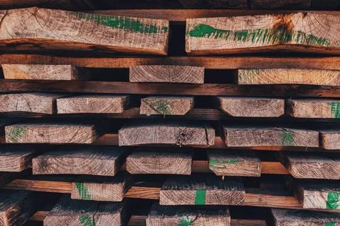 Stack of wooden planks solid-sawn timber construction material Stock Photos