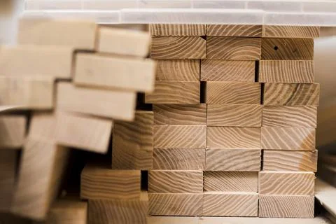 Stack wooden planks workshop. High quality and resolution beautiful photo c.. Stock Photos