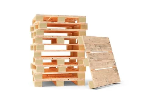 Stack of wooden transport or freight pallets with one pallet leaning against  Stock Illustration