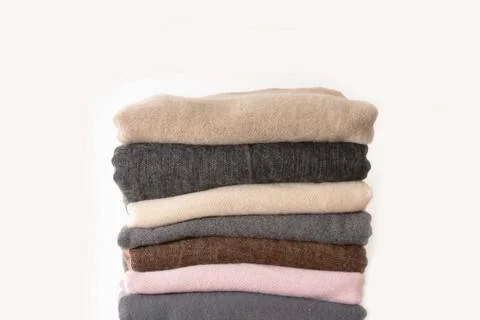 Stack of wool colorful fabric on a white background isolation Stock Photos
