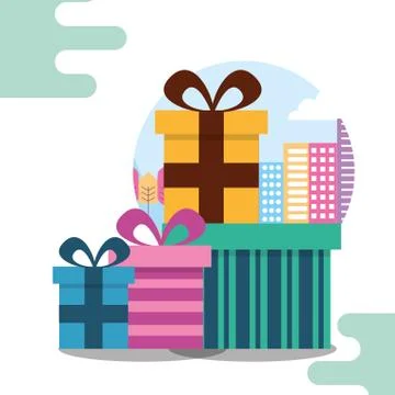 Stack wrapped gift boxes bow decoration striped and dots 스톡 일러스트