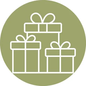 Stack of Wrapped Gift Boxes Line Icon inside Circle Stock Illustration