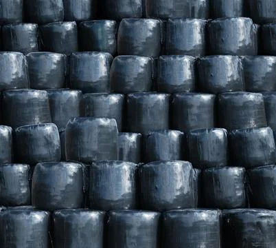 Stack Of Wrapped Silage Bales 스톡 사진