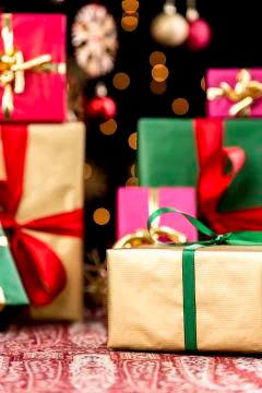 Stack of xmas presents Stock Photos