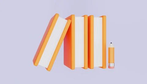 Stack of yellow bound books, Book paper and pencil, landing page for college 库存插图