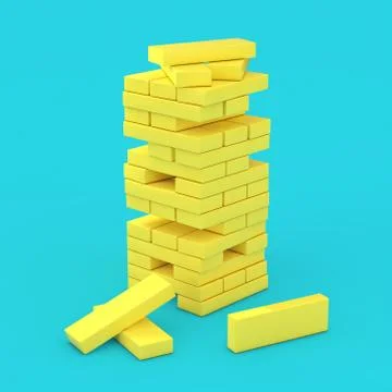 Stack of Yellow Brick Block Cubes in Duotone Style. 3d Rendering Stock Illustration