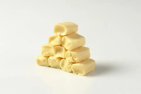 Stack of yellow butter cubes on display Stock Photos