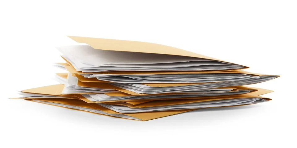 Stack of yellow files with documents on white background Stock Photos