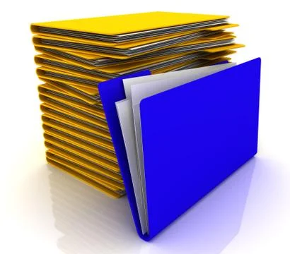 Stack of yellow folders and one blue folder 스톡 일러스트