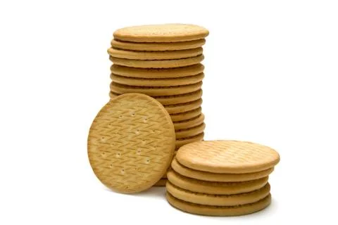 Stack of yellow shortbread cookies isolated on a white background Stock Photos