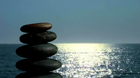 Stack of Zen rocks against ocean V2 - HD 스톡 동영상 569756