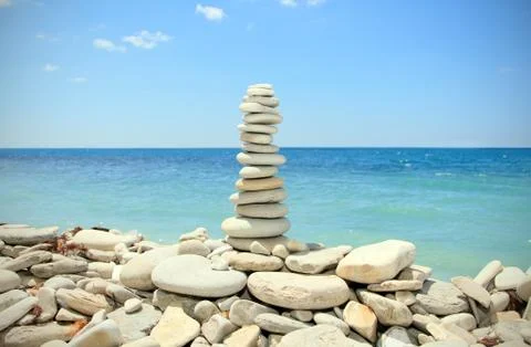 Stack of zen stones on the beach Stock Photos