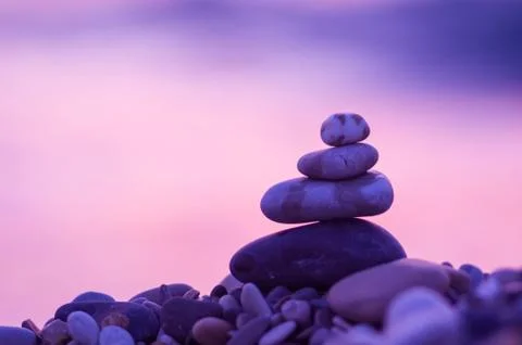 Stack of zen stones on pebble beach Stock Photos