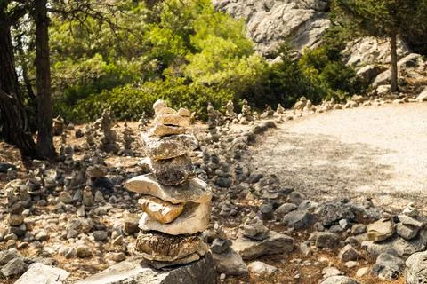 Stack of zen stones,Stack of stones on top of the mountain. Pile of rocks stone Stock Photos