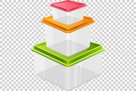 Stackable square food storage containers with colorful lids Stock Illustration