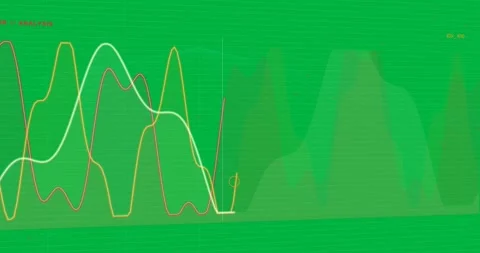 Stacked 3D area chart shifting as camera panning left and dollying, revealing Stock Footage 327337859