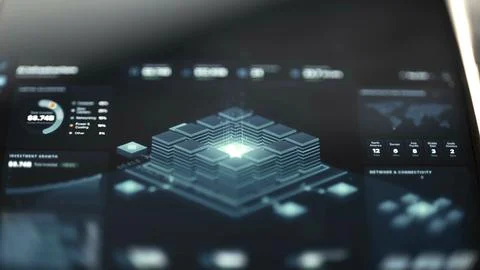 Stacked artificial intelligence architecture model surrounded by network Stock Photos