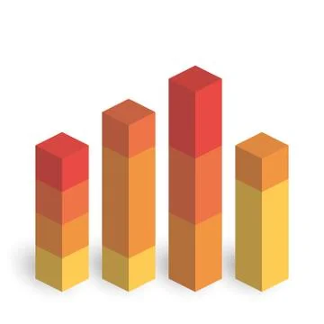Stacked bar chart of 4 columns. 3D isometric colorful vector graph Illustrazione stock