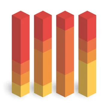 Stacked bar chart of 4 columns. 3D isometric colorful vector graph Illustrazione stock