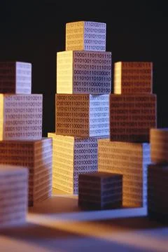 Stacked Blocks with Binary Code 스톡 사진