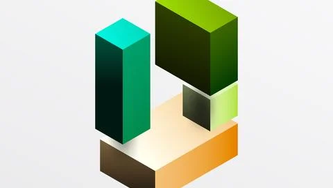 Stacked blocks create abstract structure. Green, brown, orange hues dominate. Stock Illustration