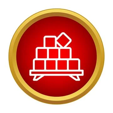 Stacked blocks on a pallet inside a red circle with gold border Stock Illustration