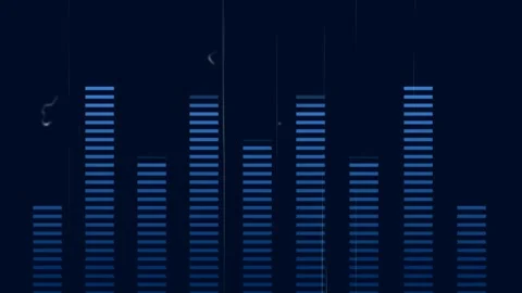Stacked blue equalizer columns pulsing from audio cue, shifting heights, moving Stock Footage 329899252