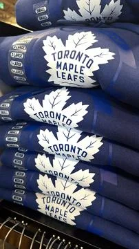 Stacked blue Toronto Maple Leafs hoodies for sale Stock Photos