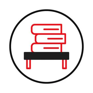 Stacked books on a small table inside of a circle illustration with minimal.. Stock Illustration